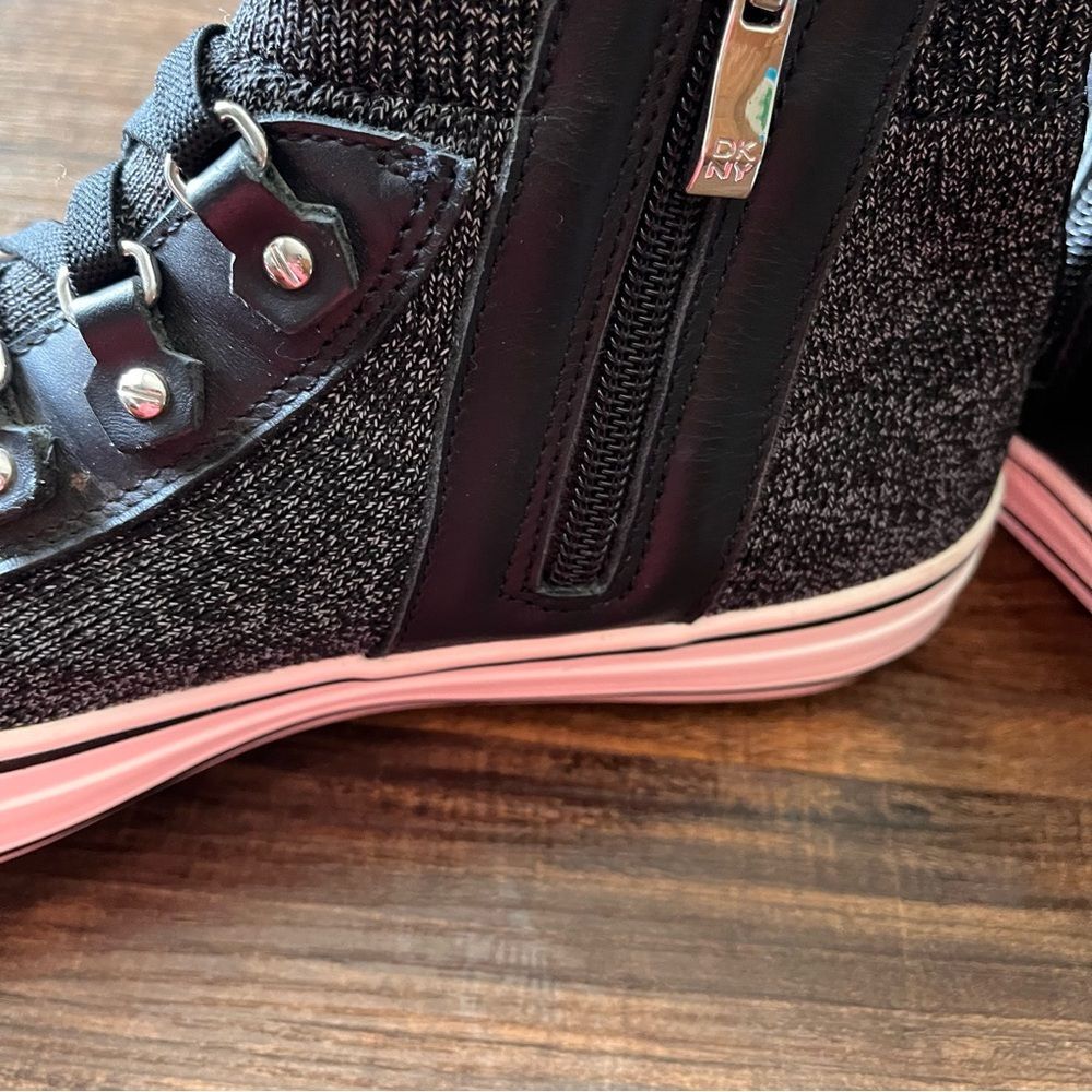 DKNY Sheila Sock Lace Black/Gray Platform Sneakers Shoes with Zipper Size 8 - Picture 8 of 14